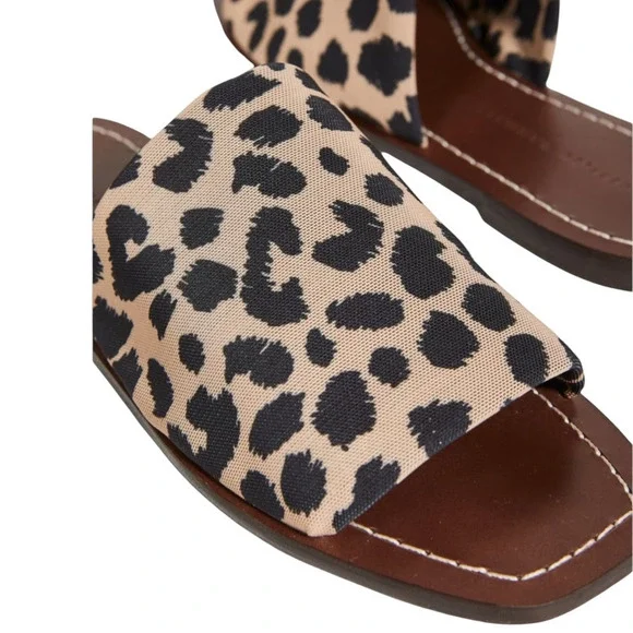 Loeffler Randall Daria Stretch Square Toe Slides In Leopard Dark Brown Size 10 - Picture 2 of 13
